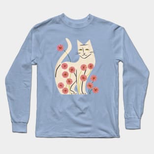 White Cat And Flowers Long Sleeve T-Shirt